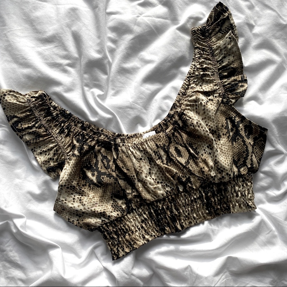 Ruffle Snake Skin Smocked Crop Top